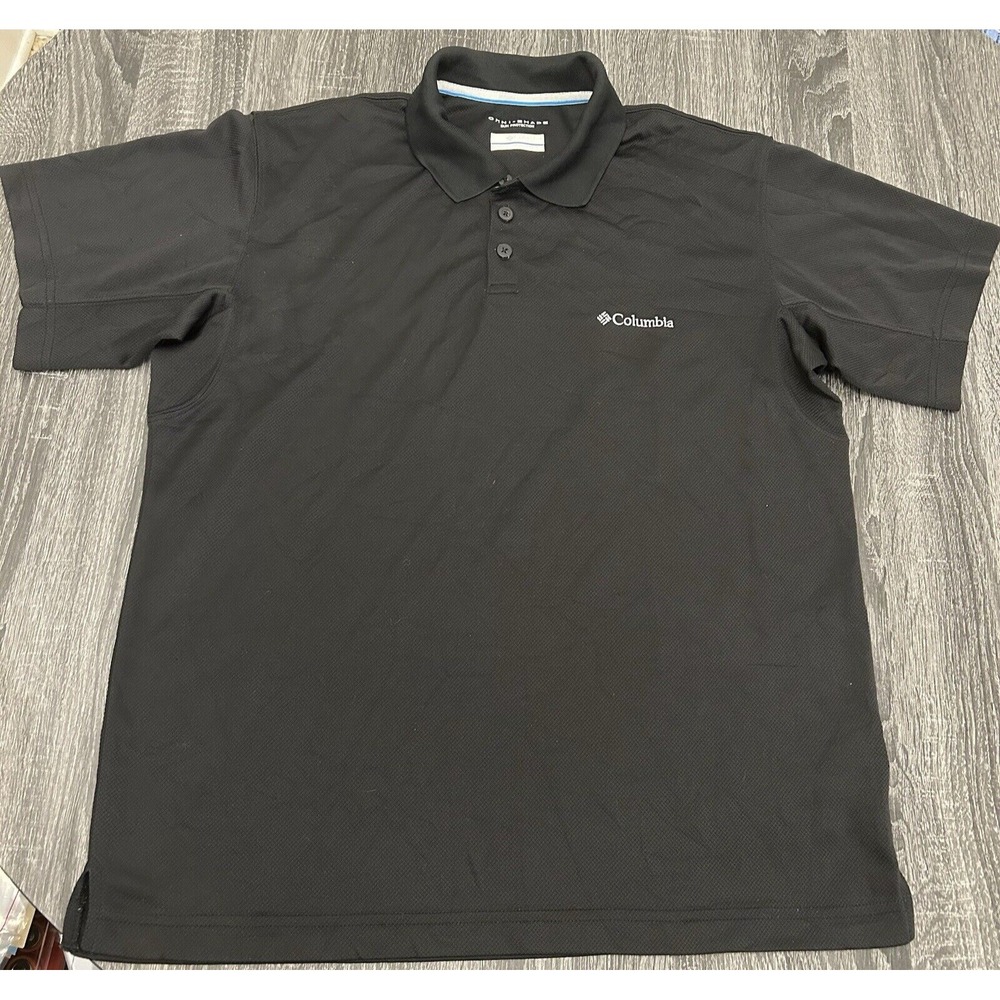 Columbia Polo Shirt Men M Black Short Sleeve Omni Shade Outdoors Hiking Sun Prot